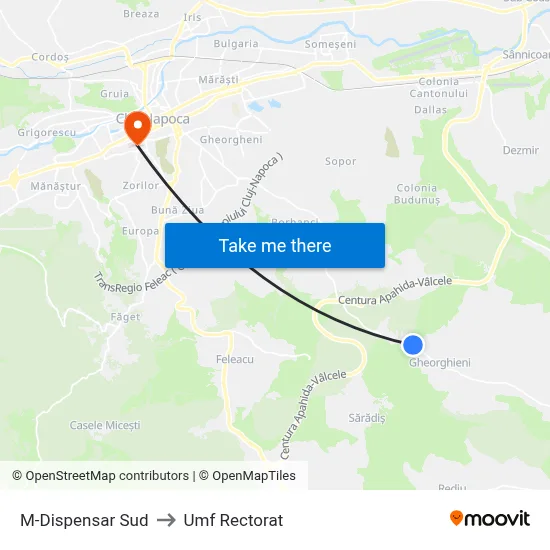 M-Dispensar Sud to Umf Rectorat map