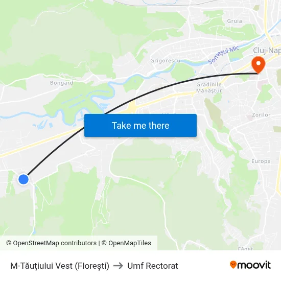 M-Tăuțiului Vest (Florești) to Umf Rectorat map
