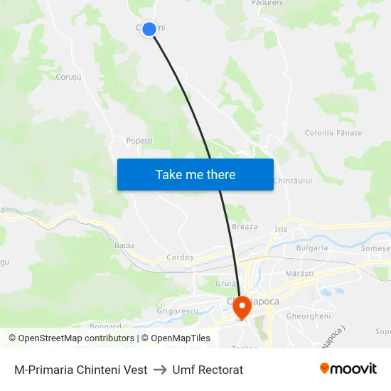 M-Primaria Chinteni Vest to Umf Rectorat map
