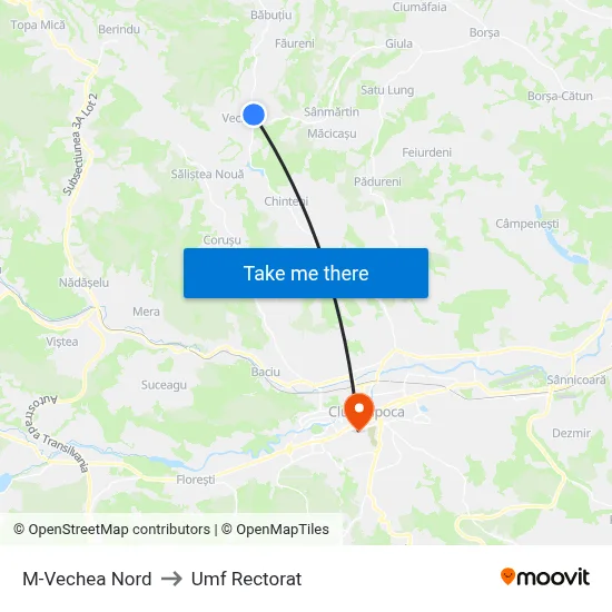 M-Vechea Nord to Umf Rectorat map