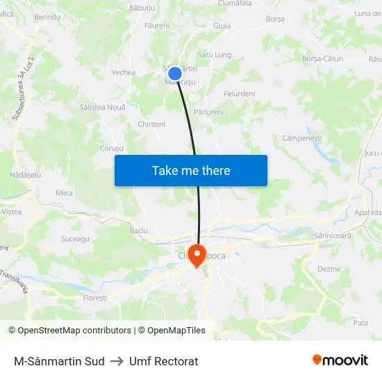 M-Sânmartin Sud to Umf Rectorat map