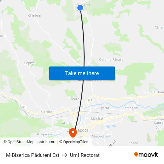 M-Biserica Pădureni Est to Umf Rectorat map