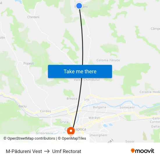 M-Pădureni Vest to Umf Rectorat map
