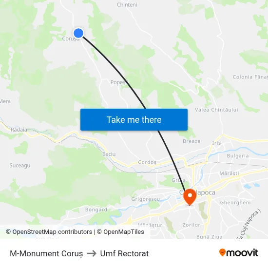 M-Monument Coruș to Umf Rectorat map