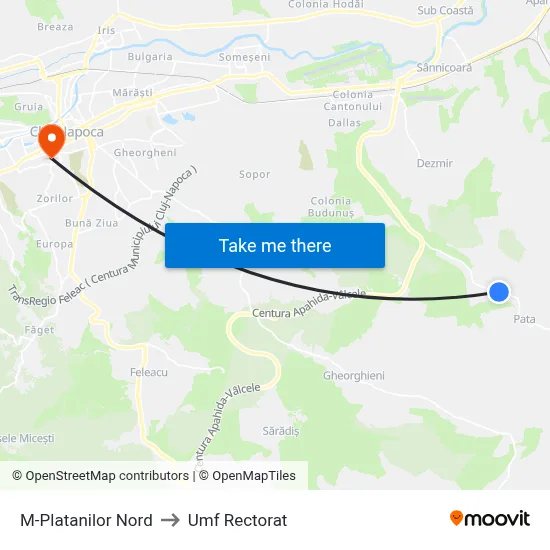 M-Platanilor Nord to Umf Rectorat map
