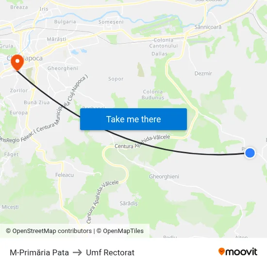M-Primăria Pata to Umf Rectorat map