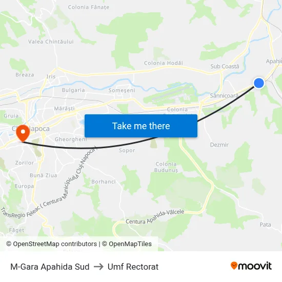 M-Gara Apahida Sud to Umf Rectorat map