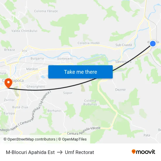 M-Blocuri Apahida Est to Umf Rectorat map