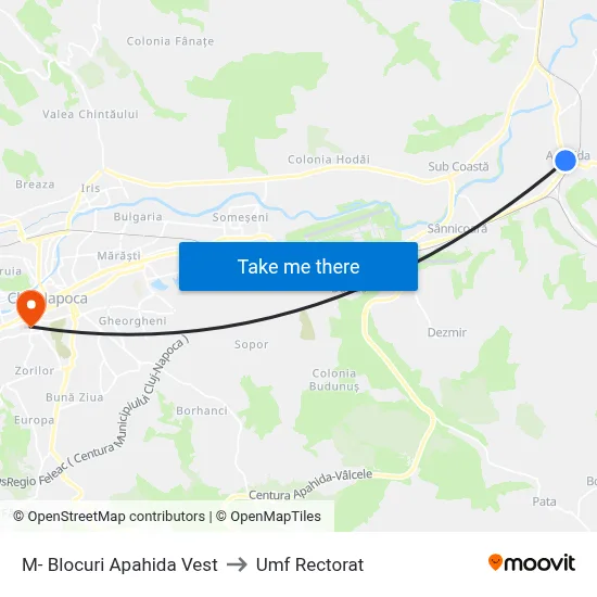 M- Blocuri Apahida Vest to Umf Rectorat map