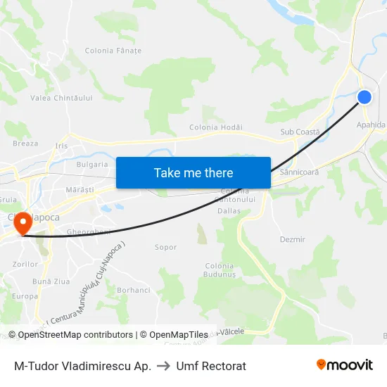 M-Tudor Vladimirescu Ap. to Umf Rectorat map
