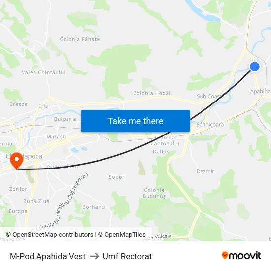 M-Pod Apahida Vest to Umf Rectorat map