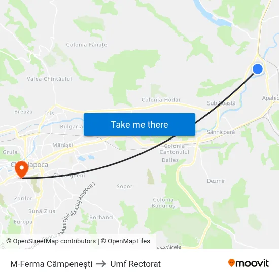 M-Ferma Câmpenești to Umf Rectorat map