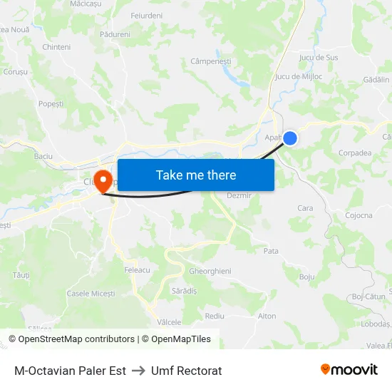 M-Octavian Paler Est to Umf Rectorat map