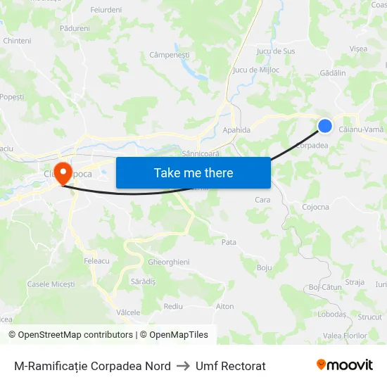 M-Ramificație Corpadea Nord to Umf Rectorat map