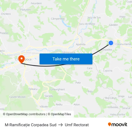 M-Ramificație Corpadea Sud to Umf Rectorat map
