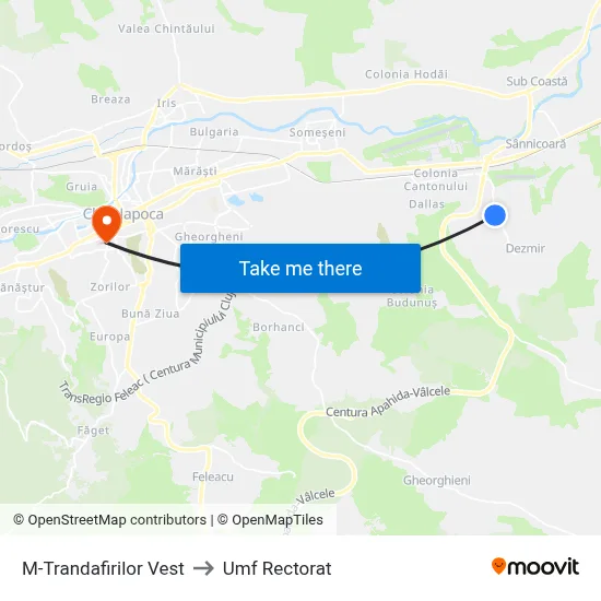 M-Trandafirilor Vest to Umf Rectorat map