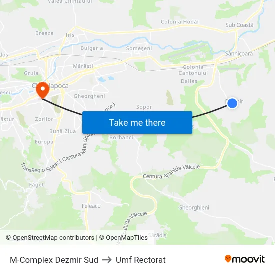 M-Complex Dezmir Sud to Umf Rectorat map