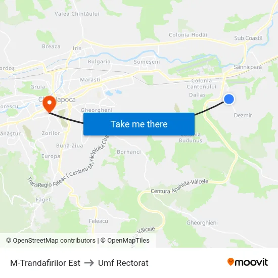 M-Trandafirilor Est to Umf Rectorat map