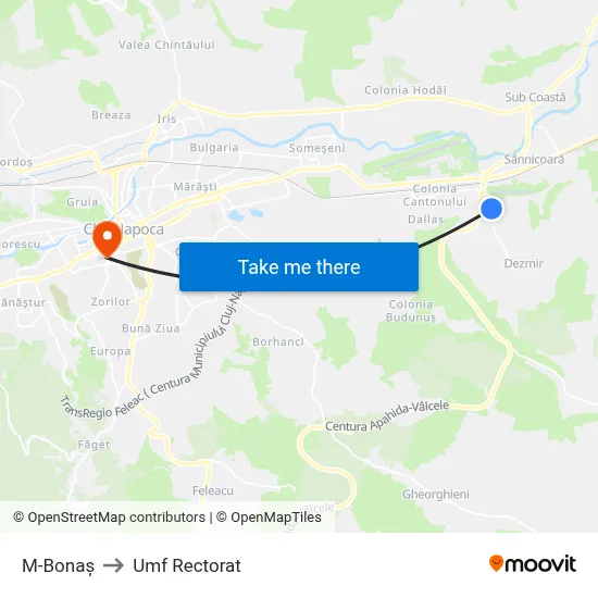 M-Bonaș to Umf Rectorat map