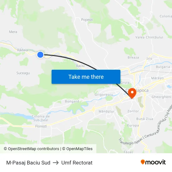 M-Pasaj Baciu Sud to Umf Rectorat map