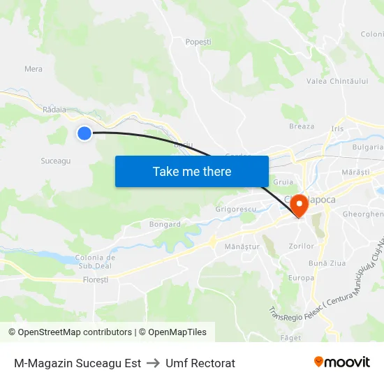 M-Magazin Suceagu Est to Umf Rectorat map