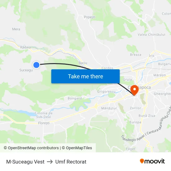 M-Suceagu Vest to Umf Rectorat map