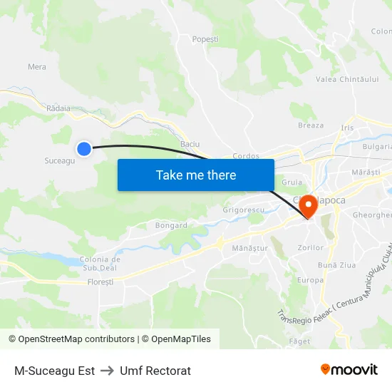 M-Suceagu Est to Umf Rectorat map