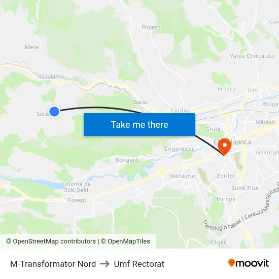 M-Transformator Nord to Umf Rectorat map