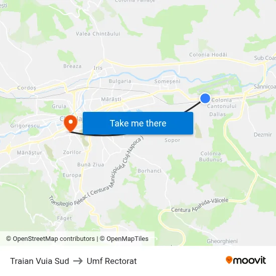 Traian Vuia Sud to Umf Rectorat map