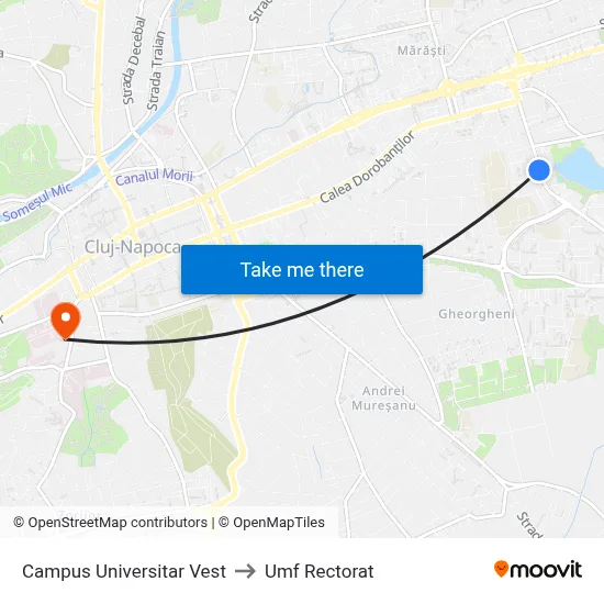 Campus Universitar Vest to Umf Rectorat map