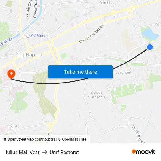 Iulius Mall Vest to Umf Rectorat map