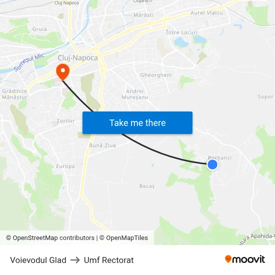 Voievodul Glad to Umf Rectorat map