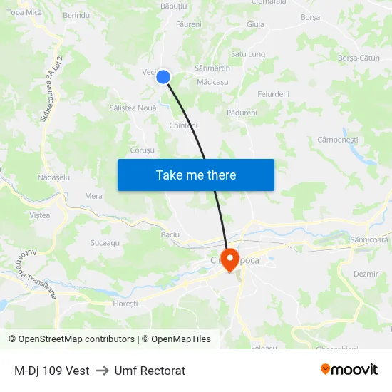 M-Dj 109 Vest to Umf Rectorat map