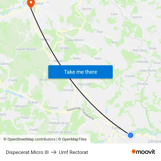 Dispecerat Micro III to Umf Rectorat map