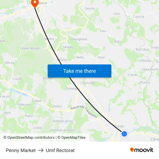 Penny Market to Umf Rectorat map