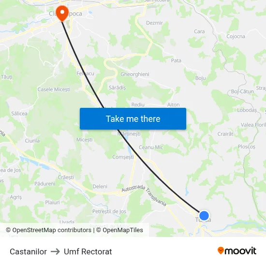 Castanilor to Umf Rectorat map