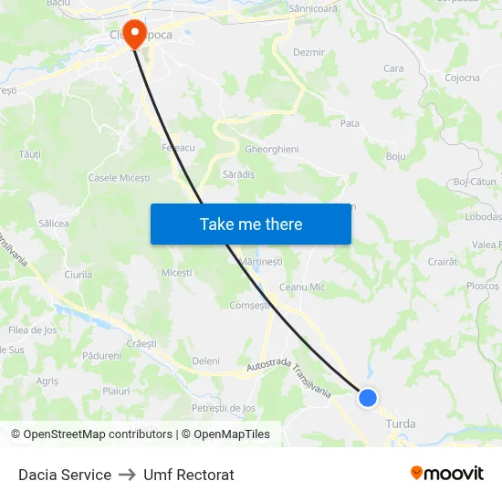 Dacia Service to Umf Rectorat map