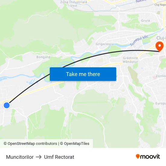 Muncitorilor to Umf Rectorat map