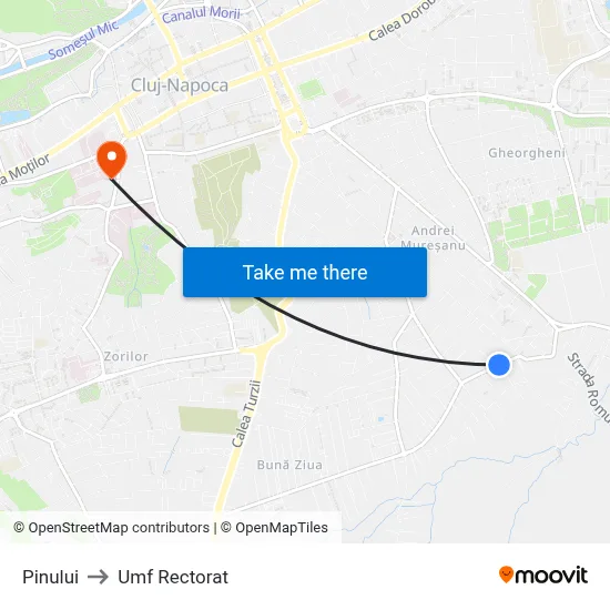 Pinului to Umf Rectorat map