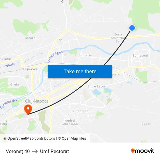 Voroneț 40 to Umf Rectorat map
