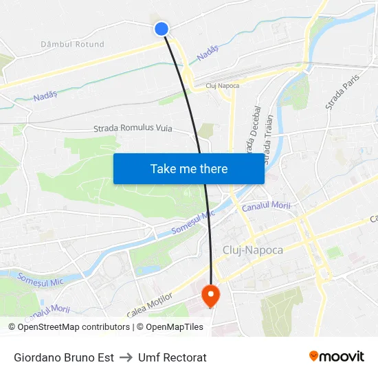 Giordano Bruno Est to Umf Rectorat map