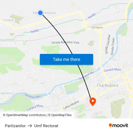 Partizanilor to Umf Rectorat map