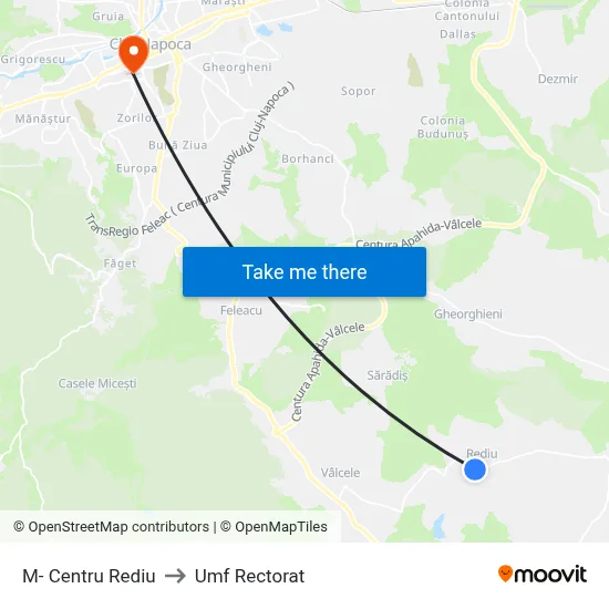 M- Centru Rediu to Umf Rectorat map