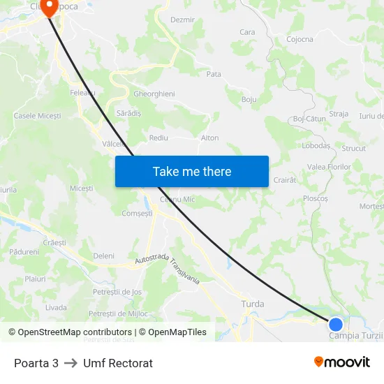 Poarta 3 to Umf Rectorat map
