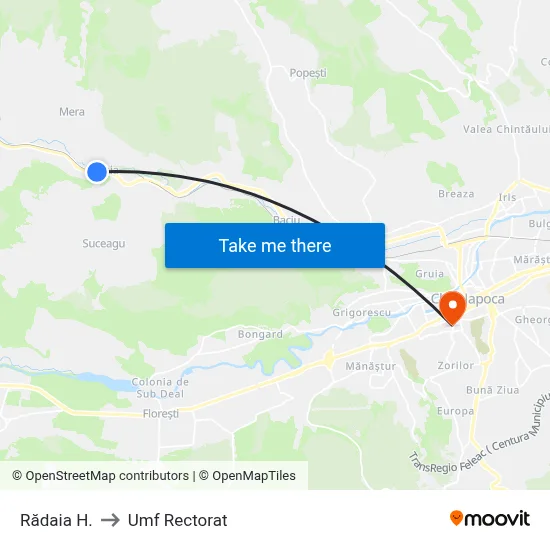 Rădaia H. to Umf Rectorat map
