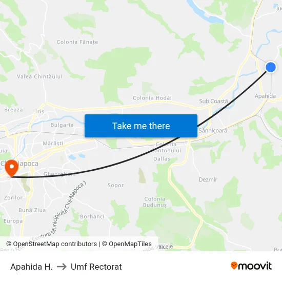Apahida H. to Umf Rectorat map