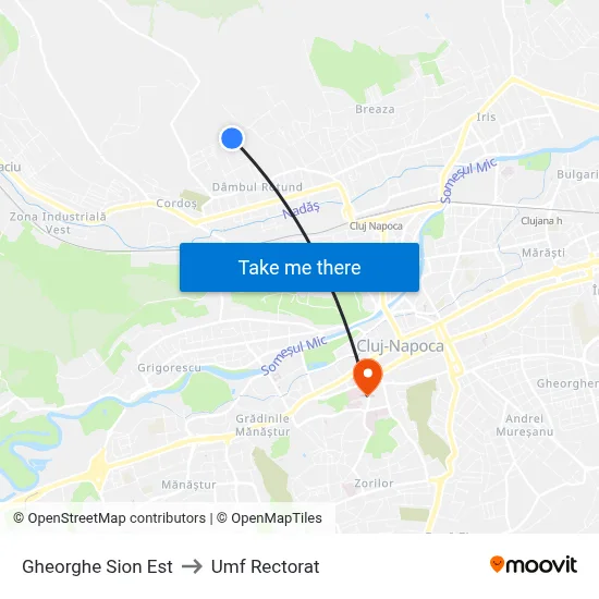 Gheorghe Sion Est to Umf Rectorat map