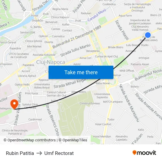 Rubin Patitia to Umf Rectorat map