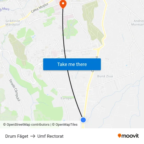 Drum Făget to Umf Rectorat map