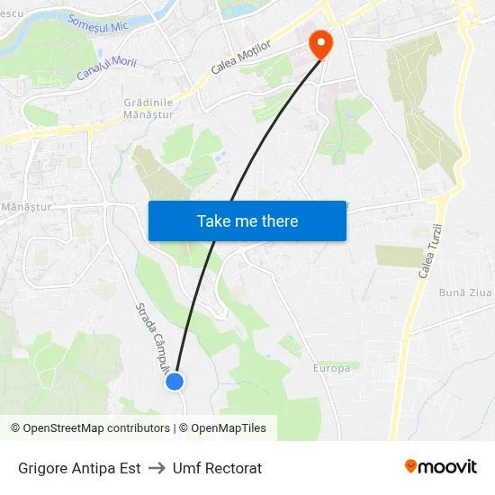 Grigore Antipa Est to Umf Rectorat map